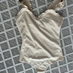 Beige Ruffled One-Piece Bodysuit